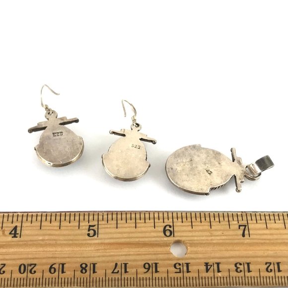 Sterling Silver 925 Vintage Onyx Earrings and Pendant Set - Picture 2 of 2